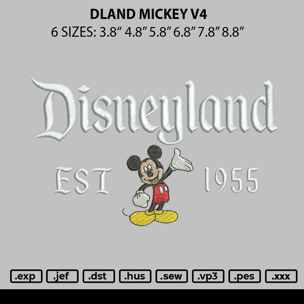 Dland Mickey V4 Embroidery File 6 sizes