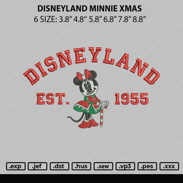 Disneyland Minnie Xmas Embroidery File 5 sizes