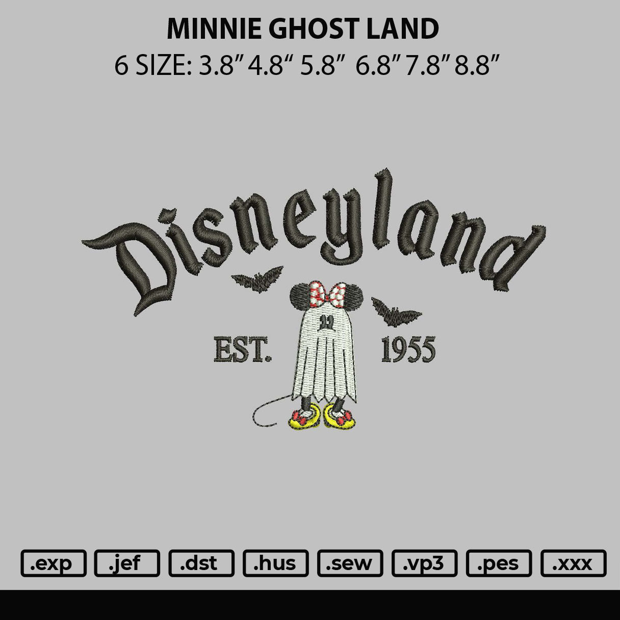 Minnie Ghost Land Embroidery File 6 sizes