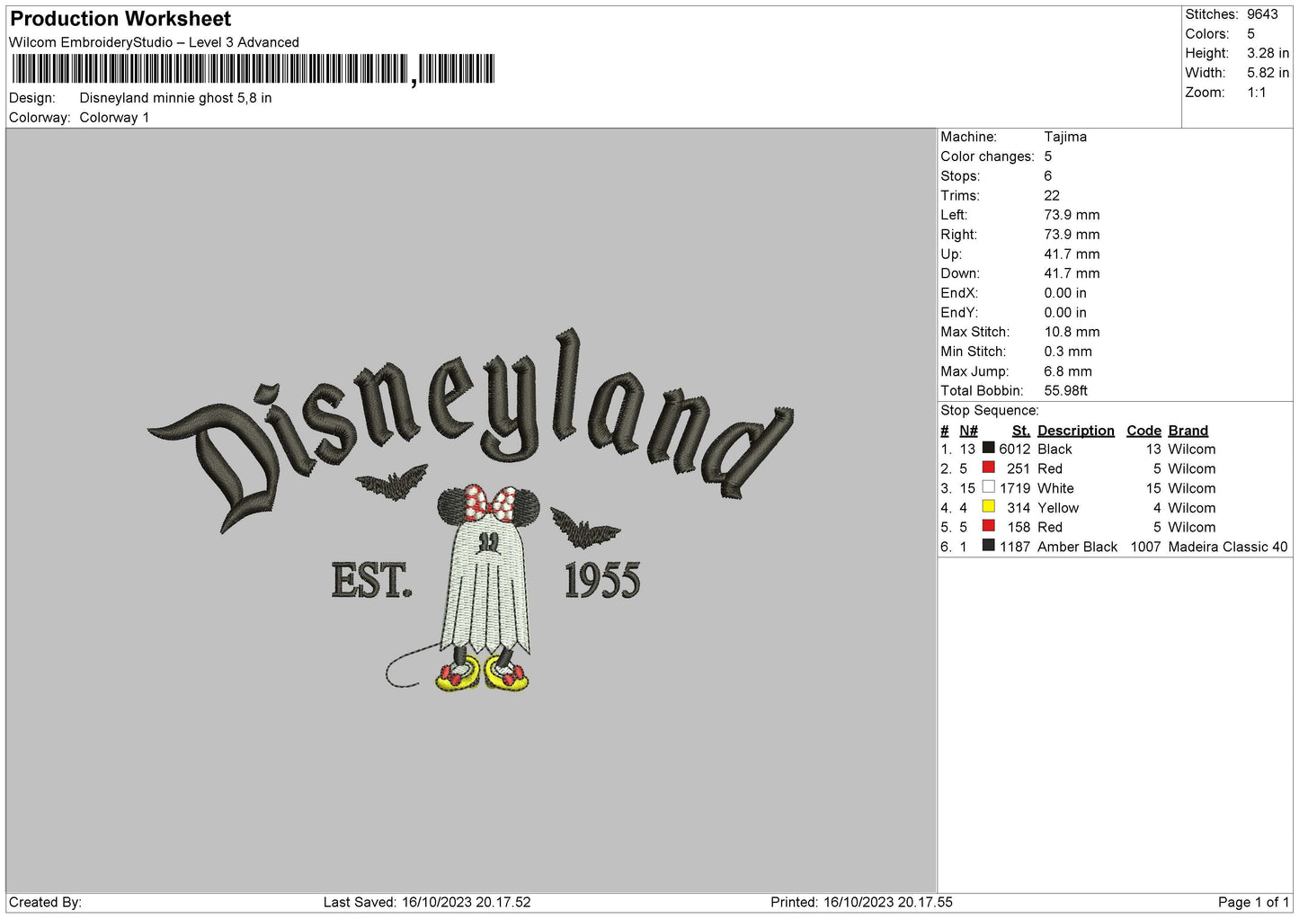 Minnie Ghost Land Embroidery File 6 sizes