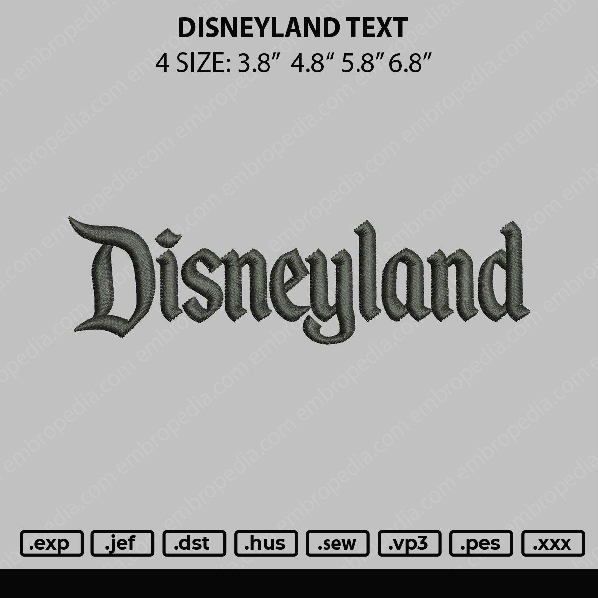 Disneyland Text Embroidery File 4 size