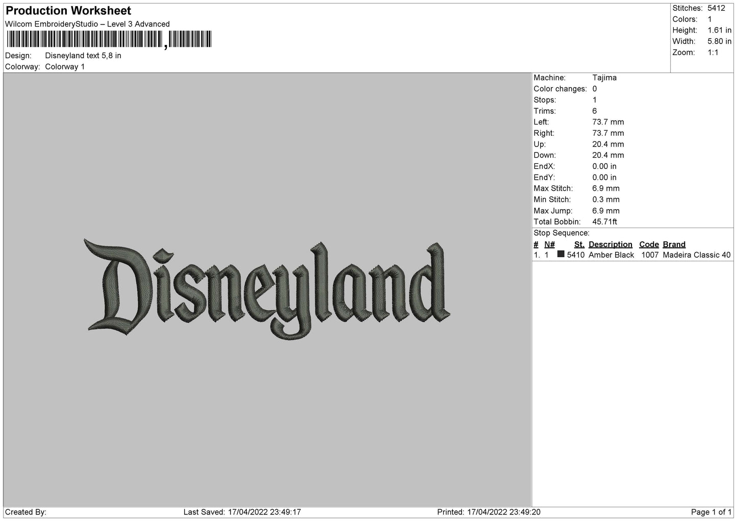 Disneyland Text Embroidery File 4 size