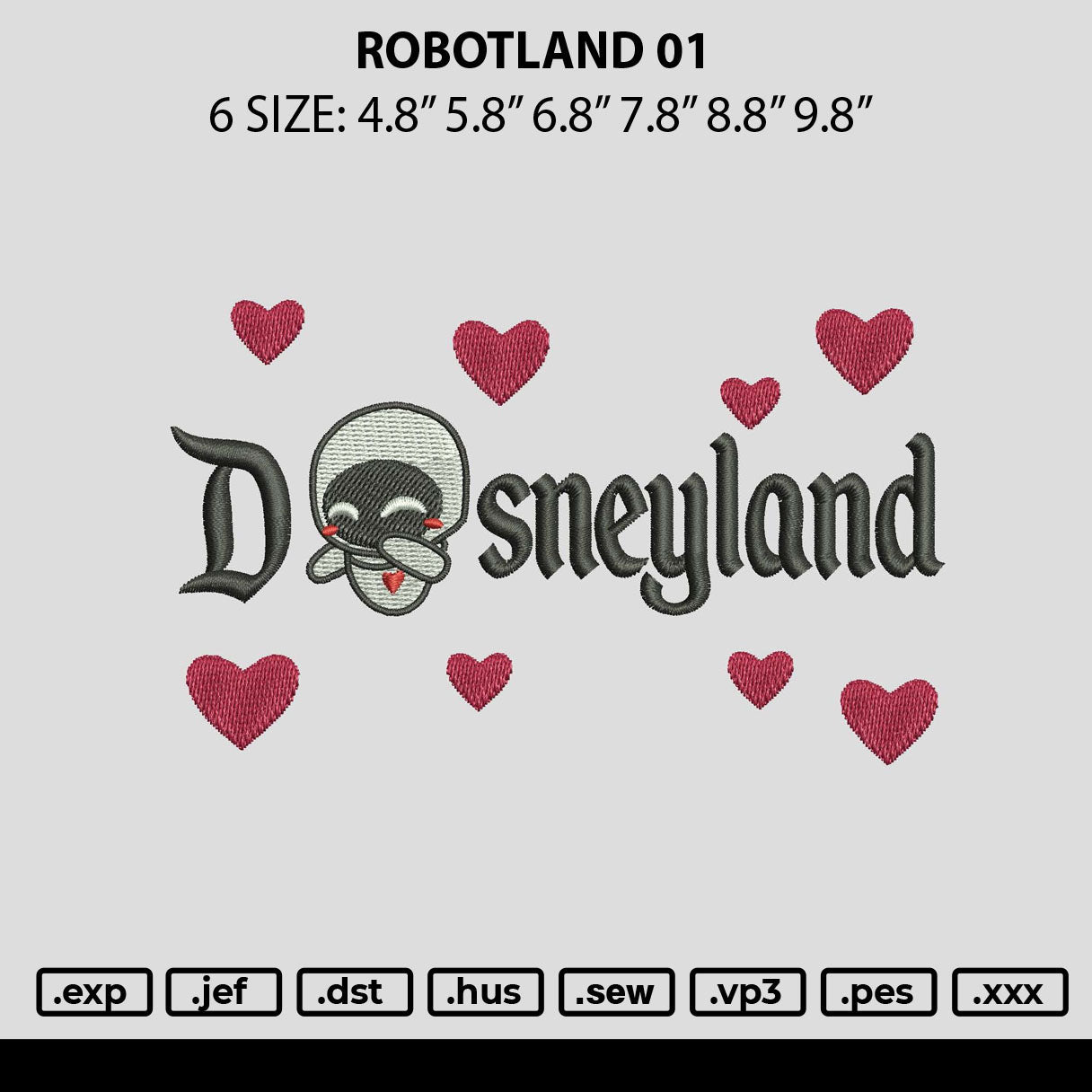 Robotland 01 Embroidery File 6 sizes