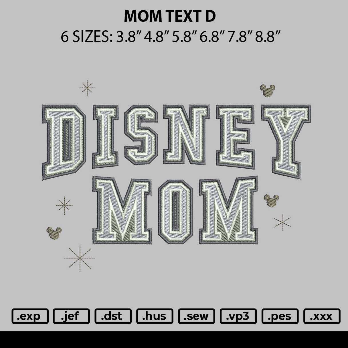Mom Text D Embroidery File 6 sizes