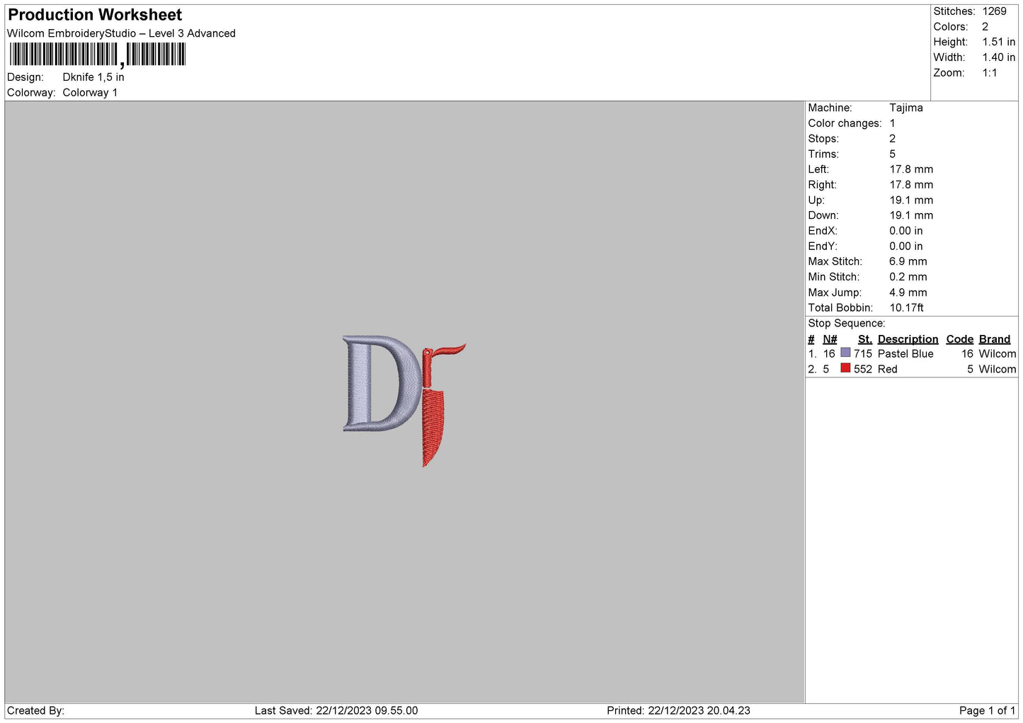 Dknife Embroidery File 6 sizes