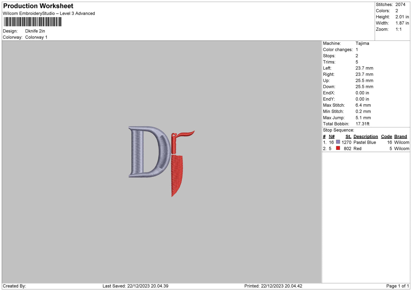 Dknife Embroidery File 6 sizes