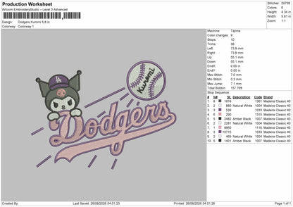 Kuro Dodgers Embroidery Machine Design File 6 sizes