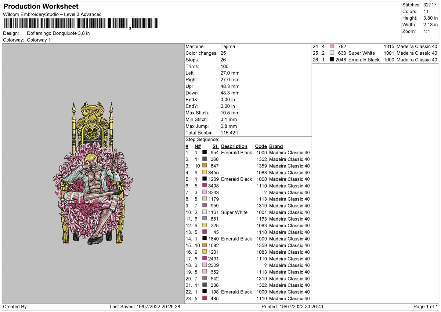 Doflamingo Embroidery File 4 sizes