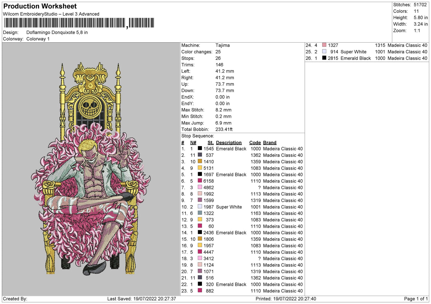 Doflamingo Embroidery File 4 sizes
