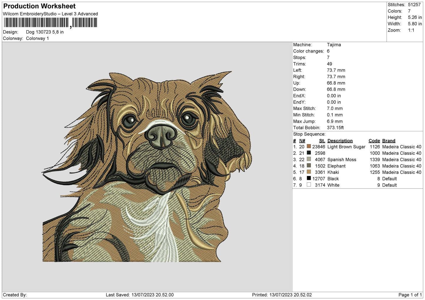Dog 1307 Embroidery File 6 sizes