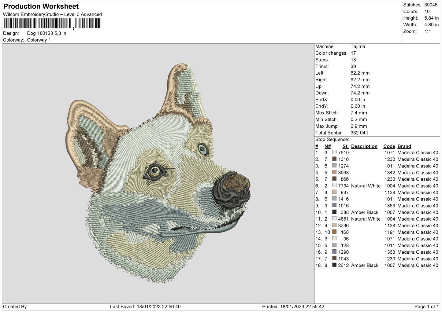 Dog 1801 Embroidery File 6 sizes