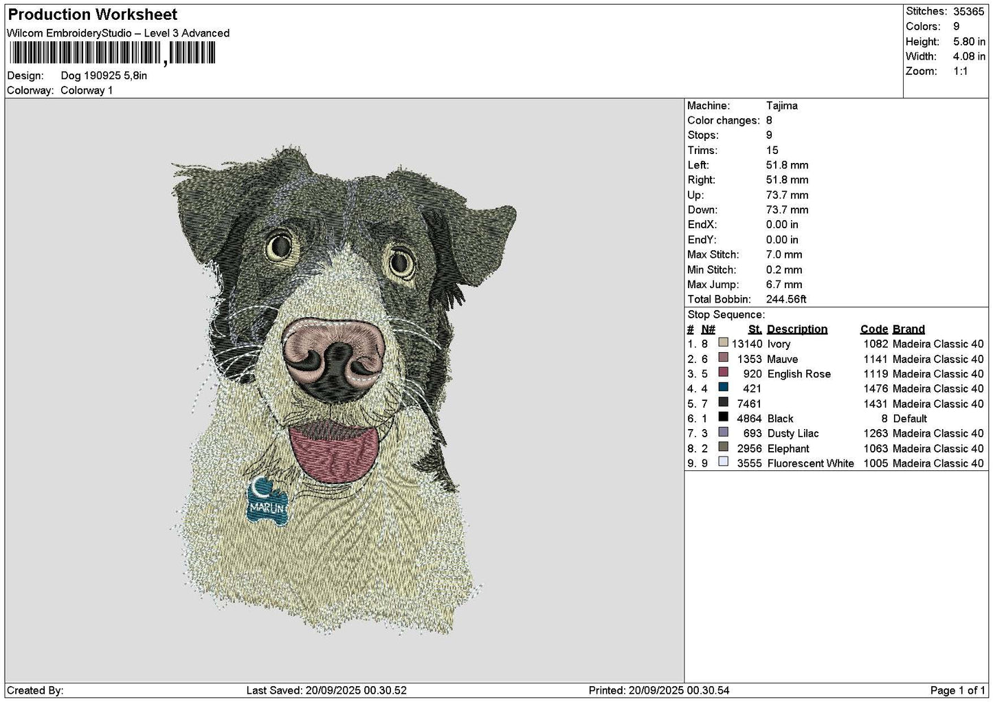 Dog 1909 Embroidery File 6 sizes