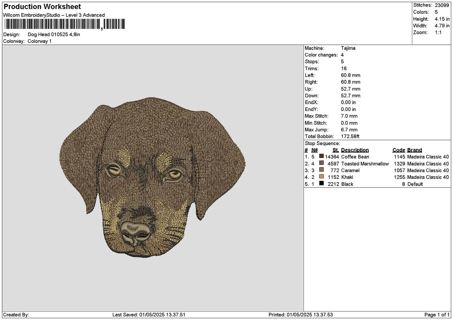 Dog Head 0105 Embroidery File 6 sizes