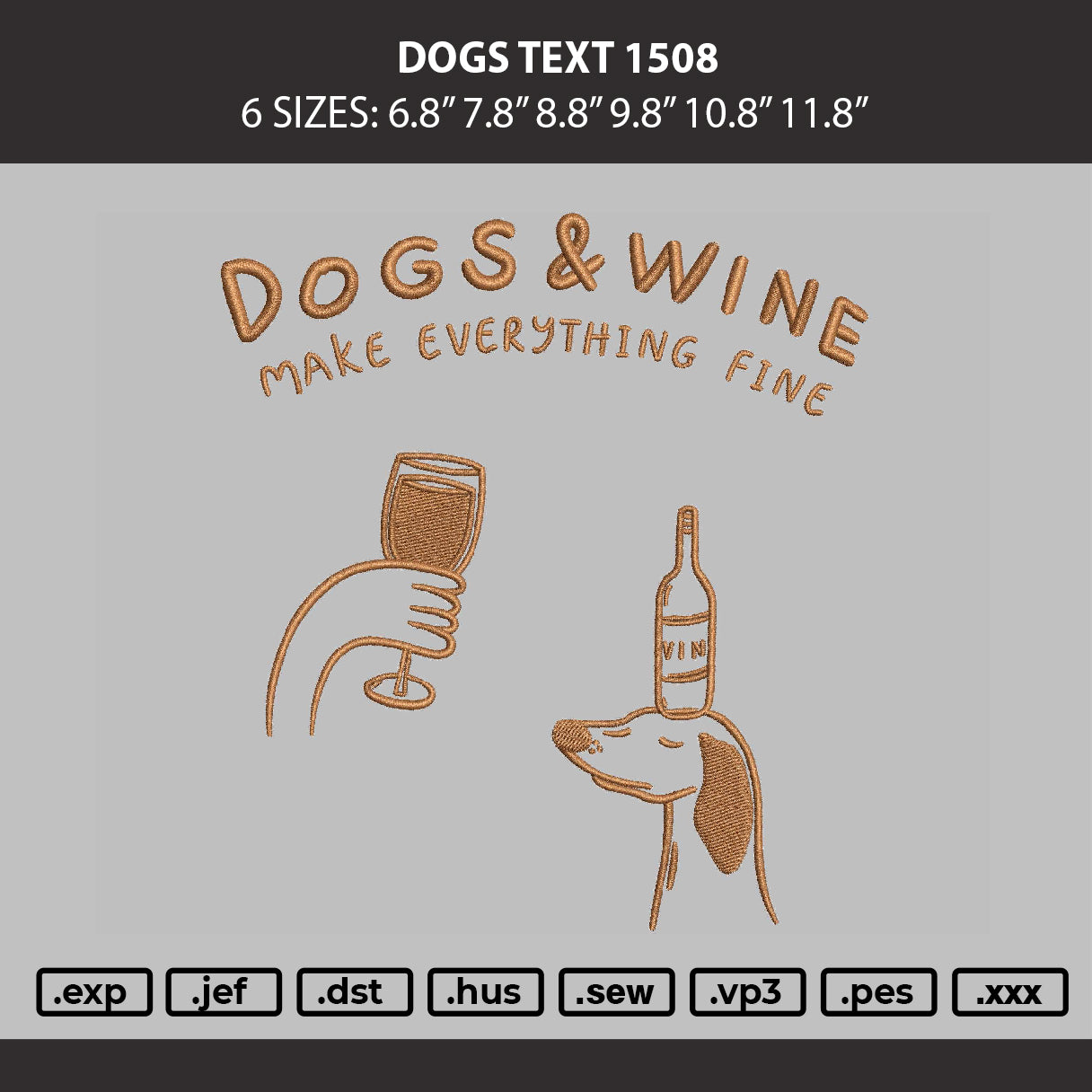 Dogs Text 1508 Embroidery Machine Design File 6 sizes
