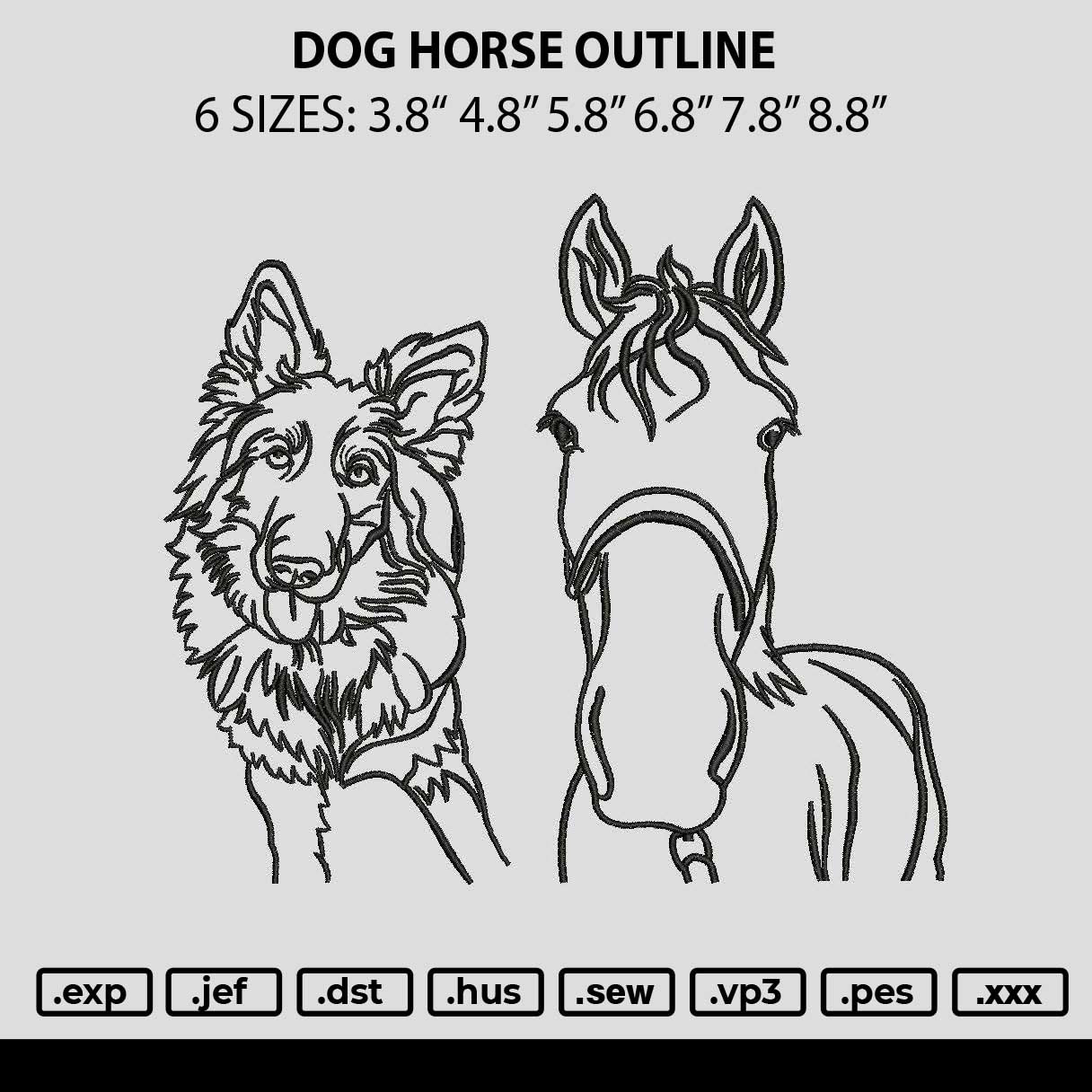 Dog Horse Outline Embroidery File 6 sizes