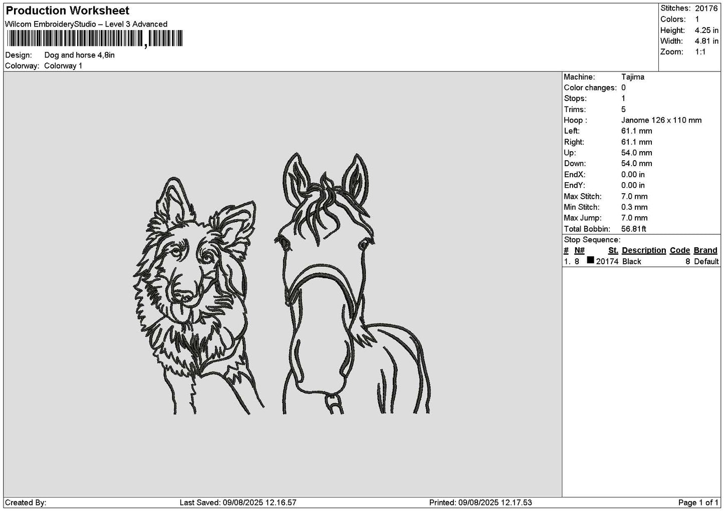 Dog Horse Outline Embroidery File 6 sizes