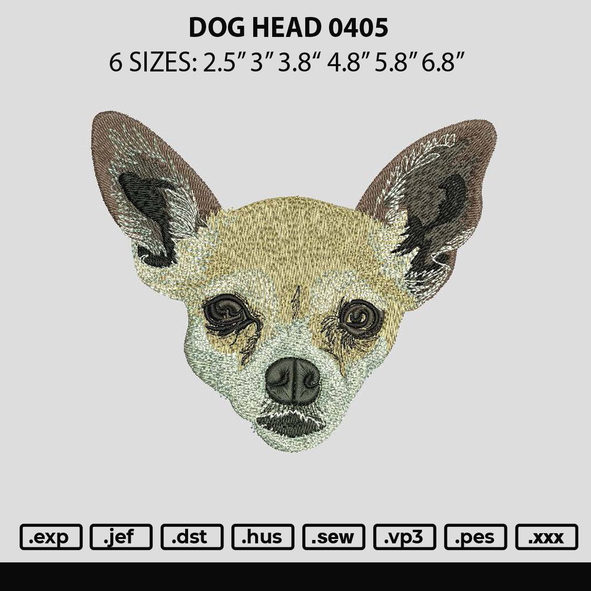 Dog Head 0405 Embroidery File 6 sizes