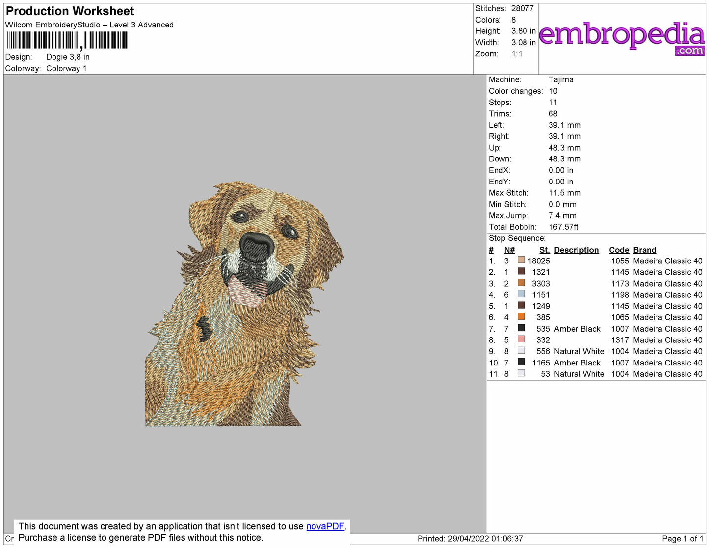 Dogie Embroidery File 4 size