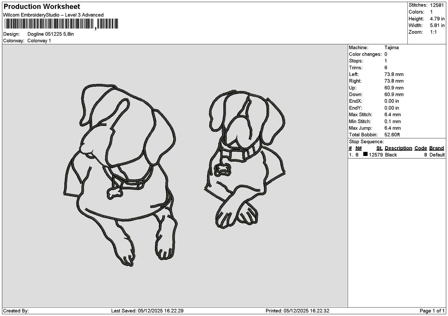 Dogline 0512 Embroidery File 6 sizes