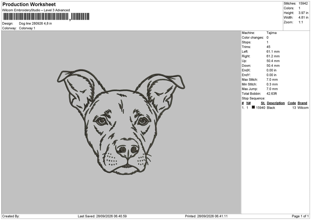 Dog Line 280926 Embroidery Machine Design File 6 sizes