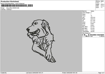 Dog Outline 2404 Embroidery File 6 sizes