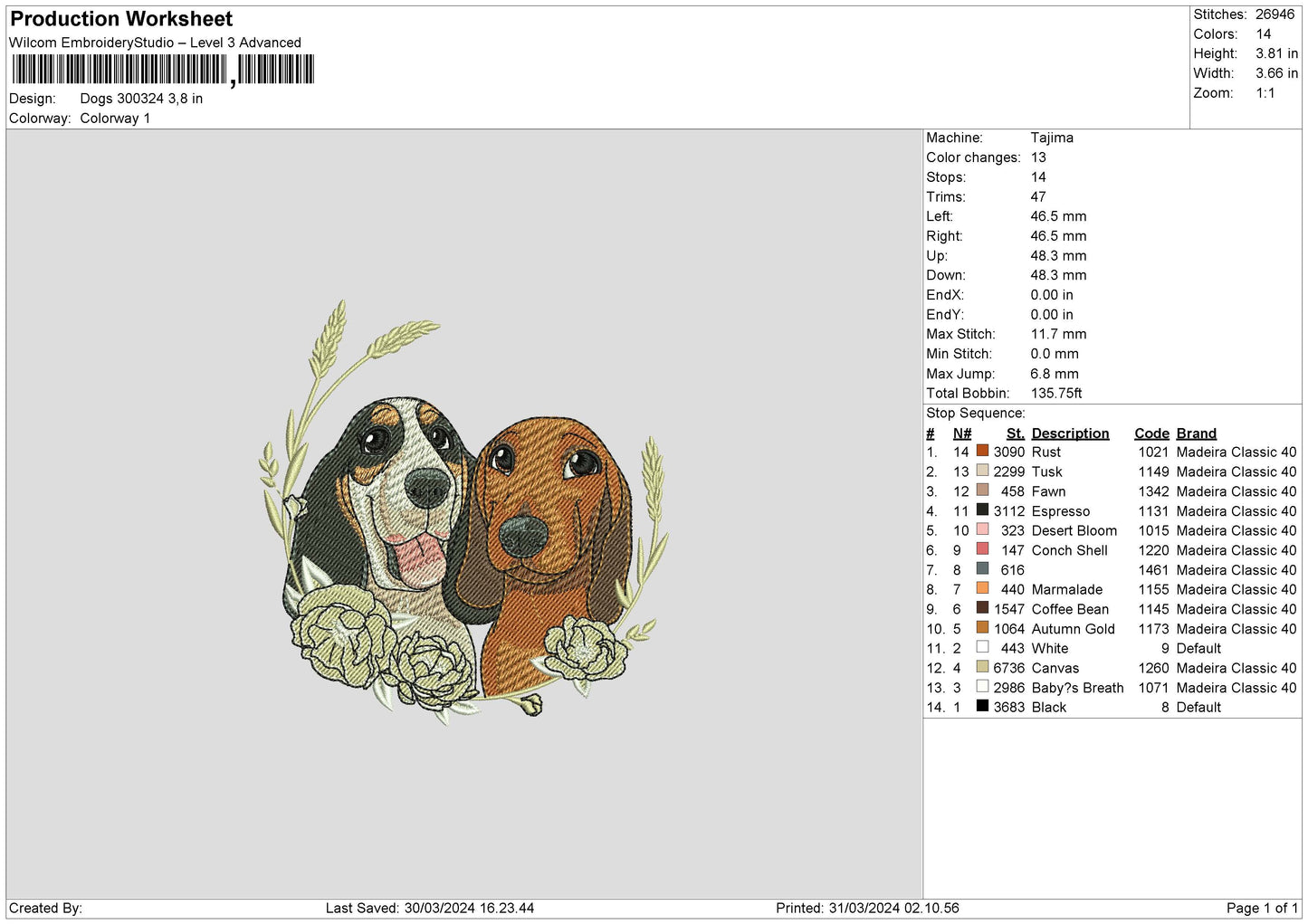 Dogs 3024b Embroidery File 6 sizes