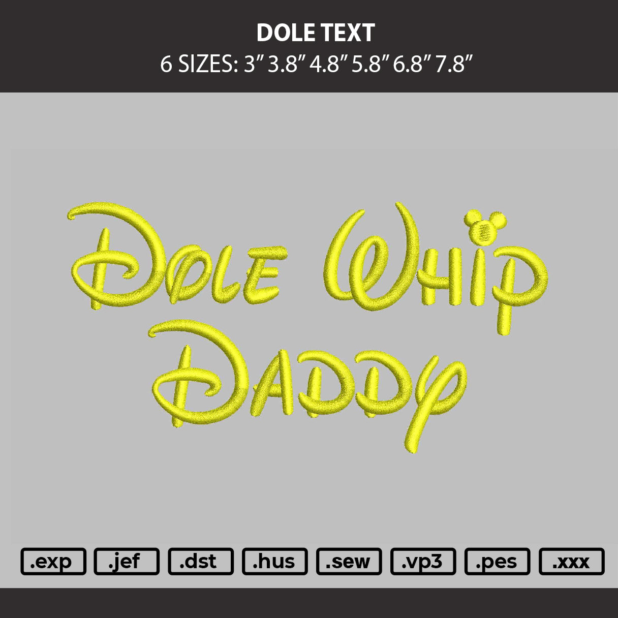 Dole Text Embroidery Machine Design File 6 sizes