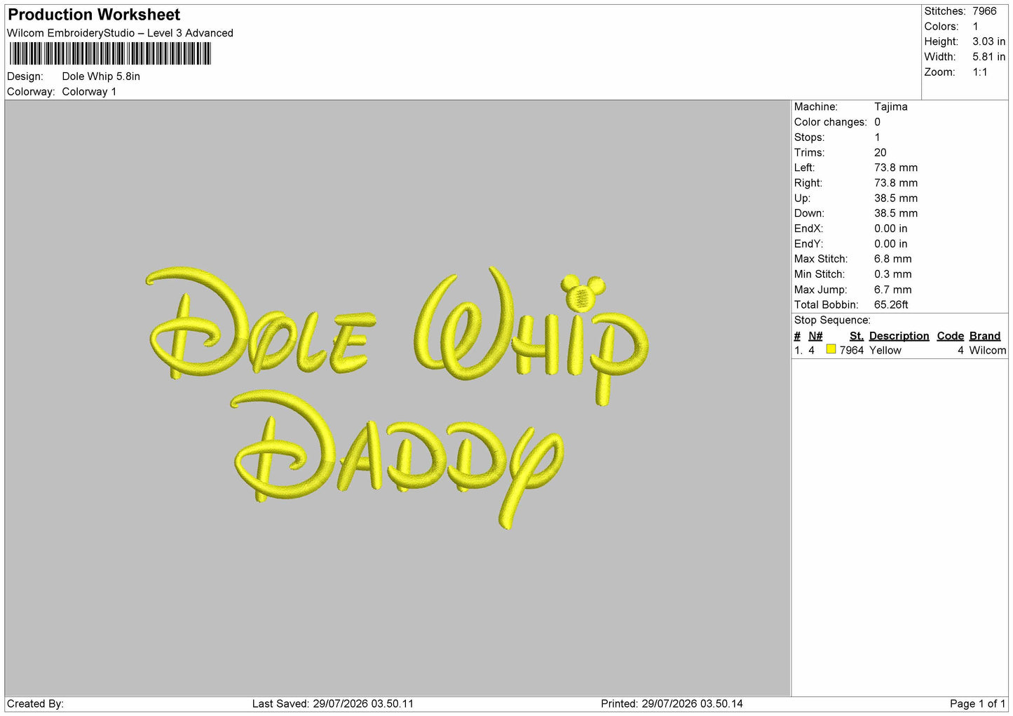Dole Text Embroidery Machine Design File 6 sizes