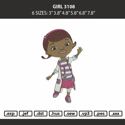 Girl 3108 Embroidery Machine Design File 6 sizes