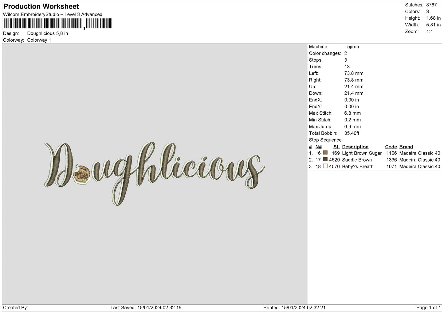 Doughtext Embroidery File 6 sizes