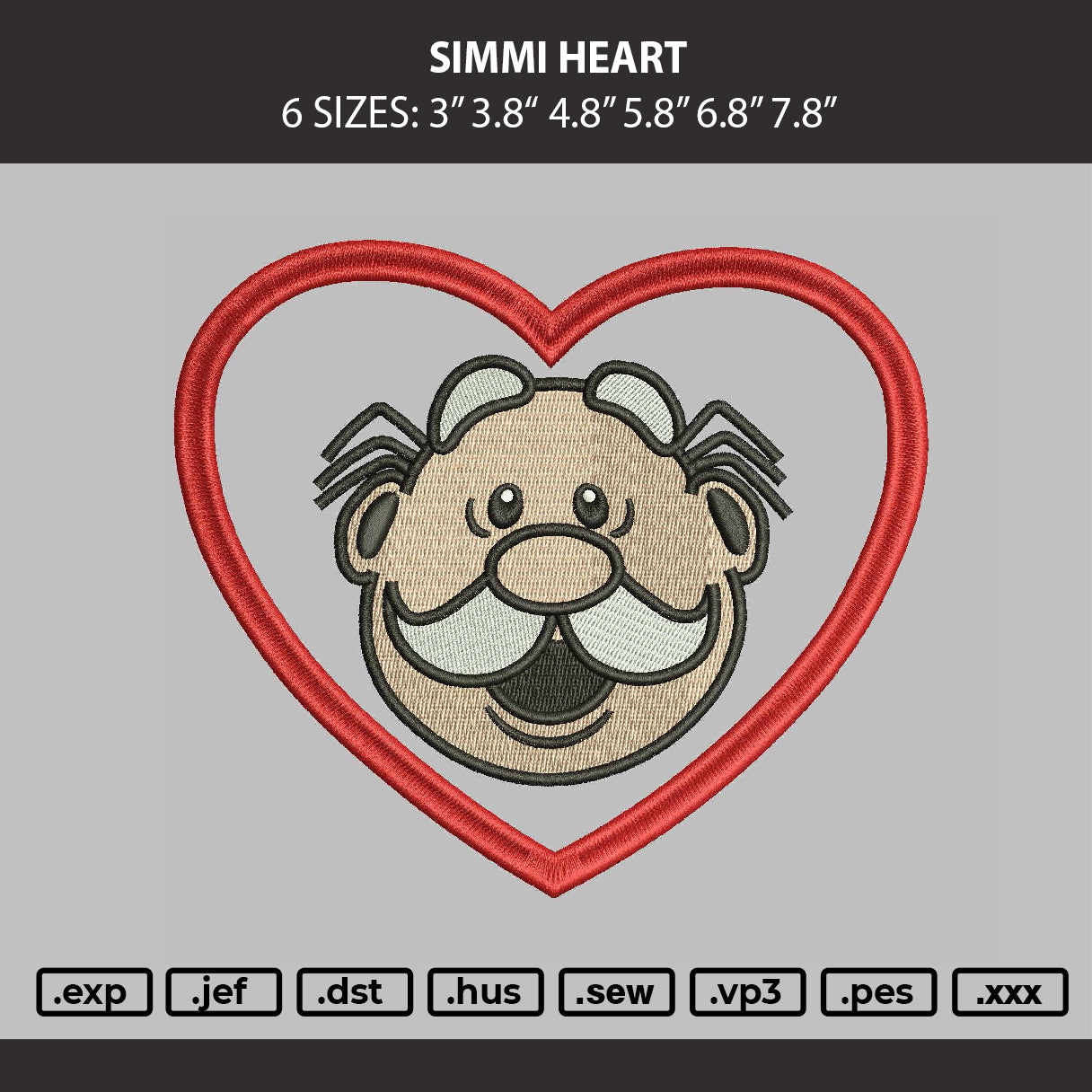 Simmi Heart Embroidery Machine Design File 6 sizes