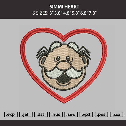 Simmi Heart Embroidery Machine Design File 6 sizes