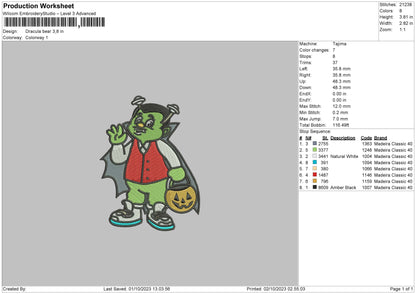Dracula Bear Embroidery File 6 sizes
