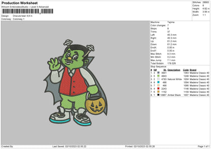 Dracula Bear Embroidery File 6 sizes