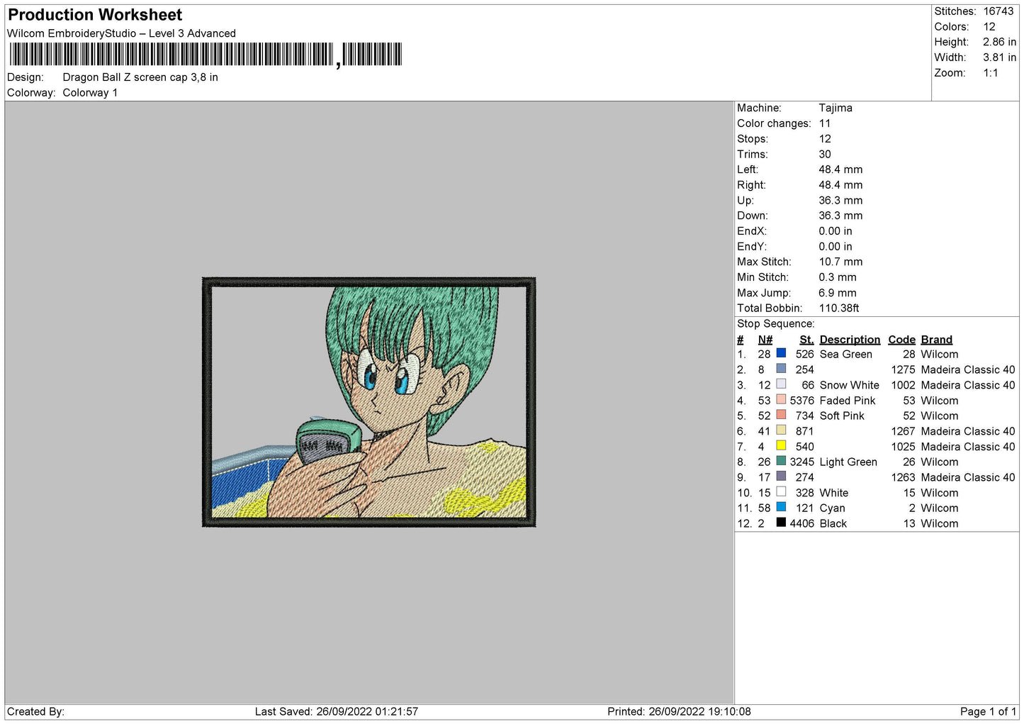 Dragon Ball Screen Cap Embroidery File 6 sizes