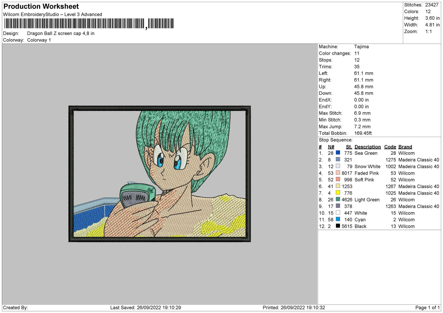 Dragon Ball Screen Cap Embroidery File 6 sizes