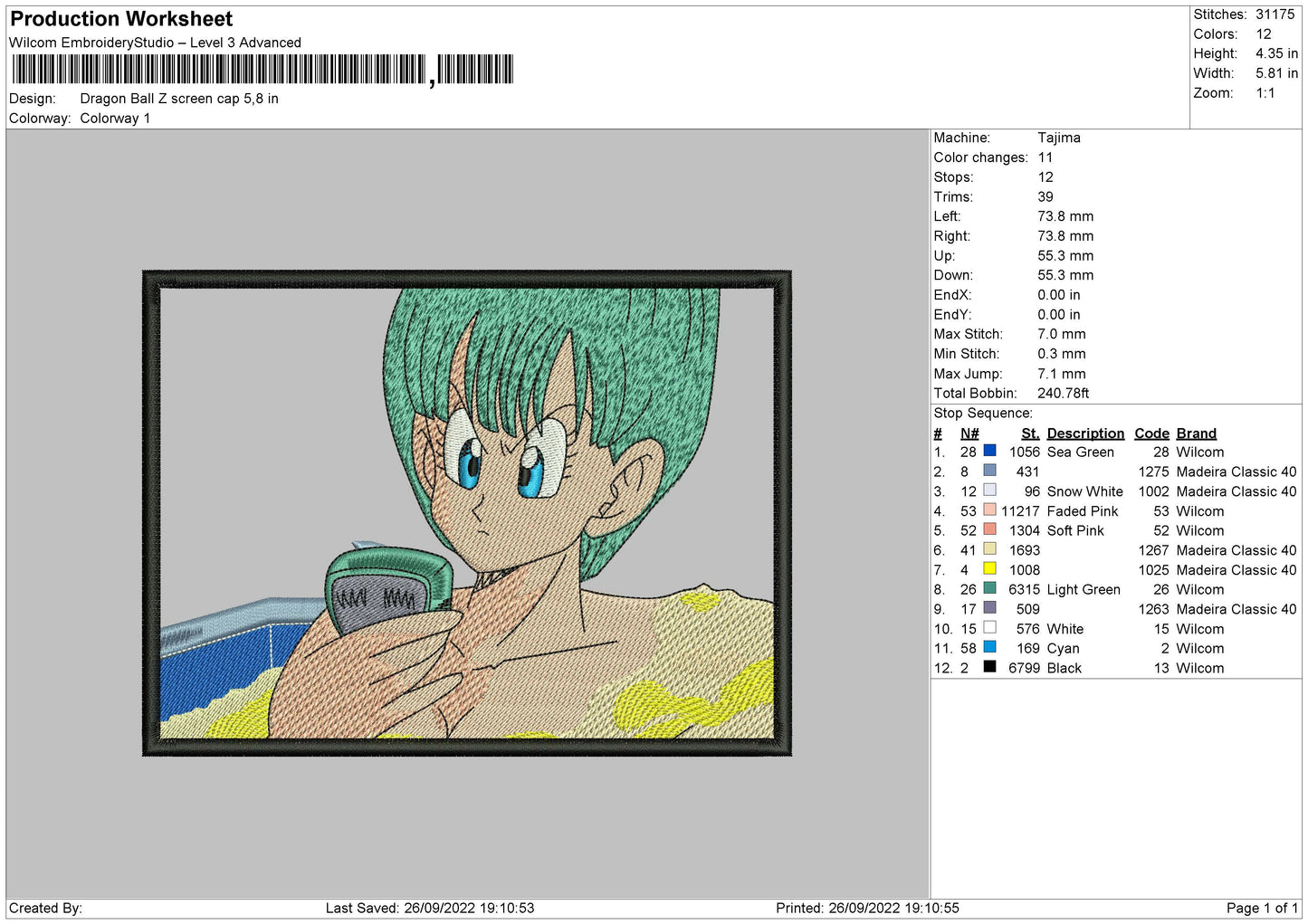 Dragon Ball Screen Cap Embroidery File 6 sizes