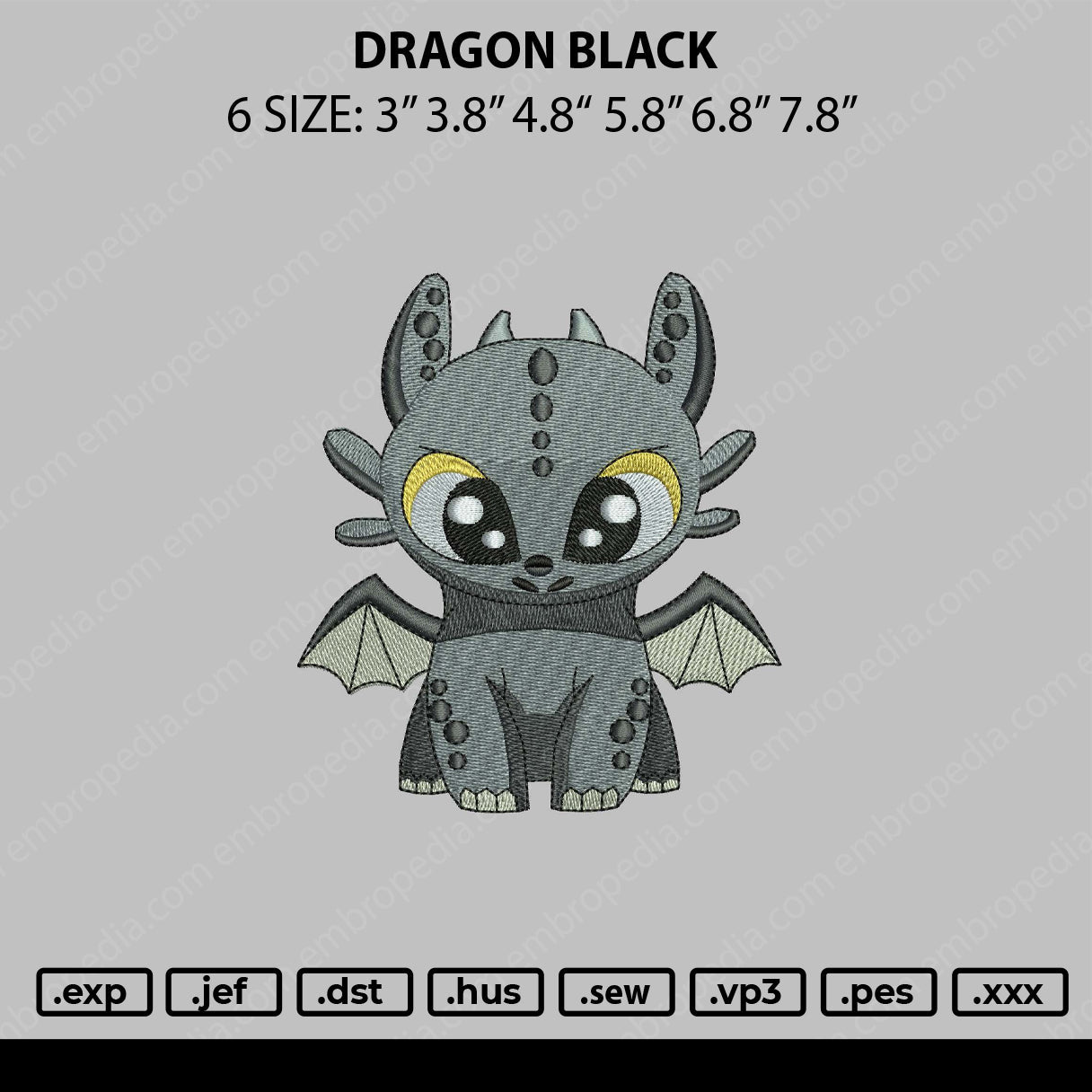 Dragon Black Embroider File 6 sizes