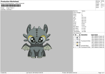 Dragon Black Embroider File 6 sizes