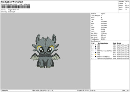 Dragon Black Embroider File 6 sizes