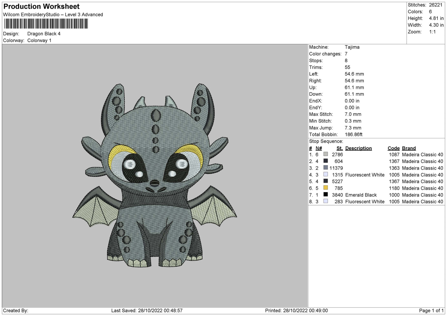 Dragon Black Embroider File 6 sizes