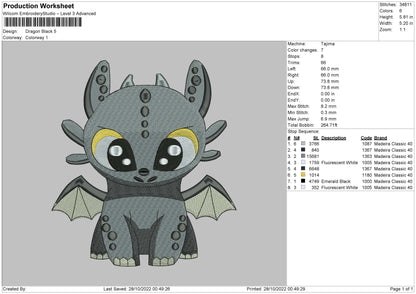 Dragon Black Embroider File 6 sizes