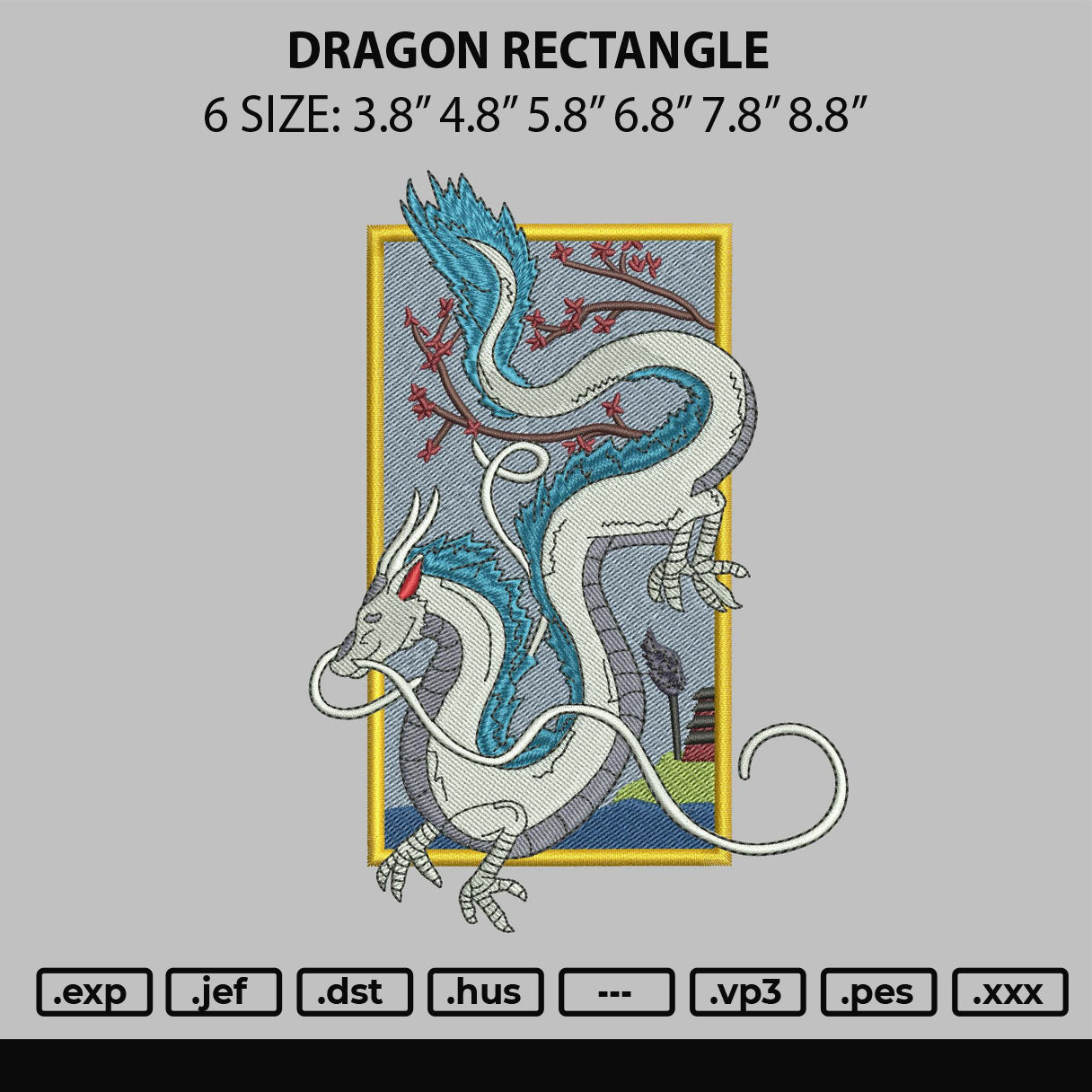 Dragon Rectangle Embroidery File 6 sizes