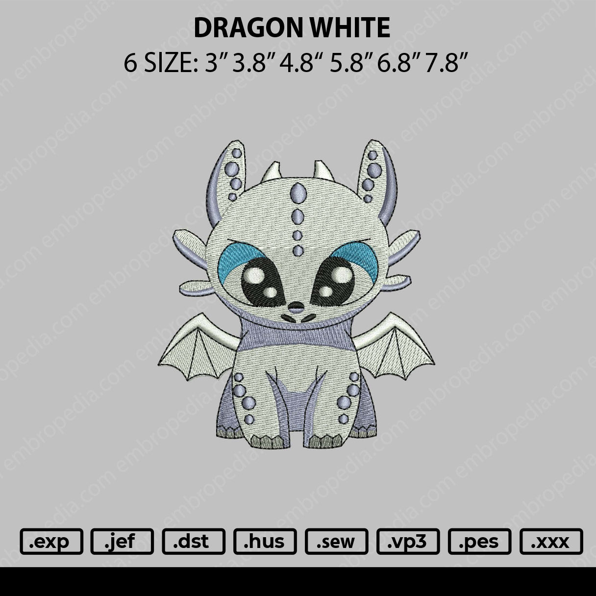 Dragon White Embroidery File 6 sizes