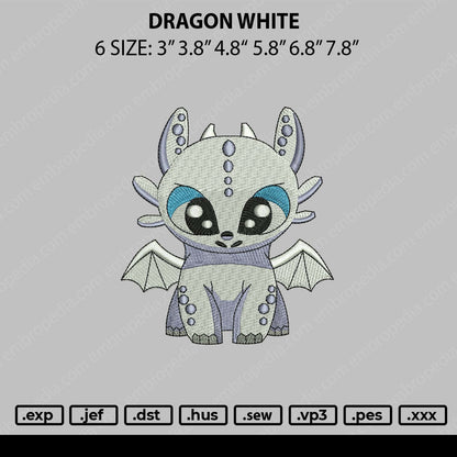 Dragon White Embroidery File 6 sizes