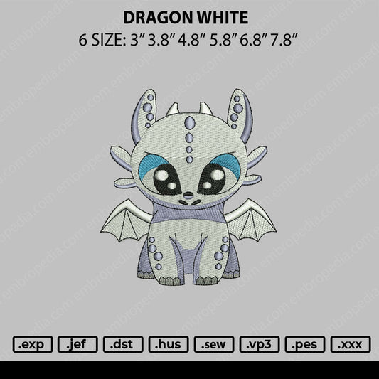 Dragon White Embroidery File 6 sizes
