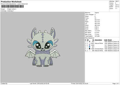 Dragon White Embroidery File 6 sizes