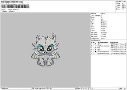 Dragon White Embroidery File 6 sizes