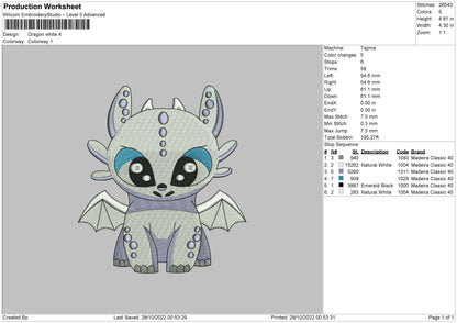 Dragon White Embroidery File 6 sizes