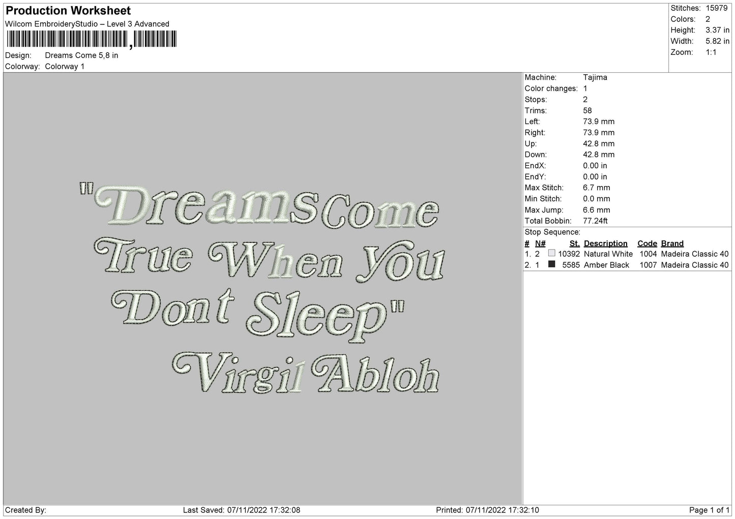 Dreams Come Embroidery File 6 sizes